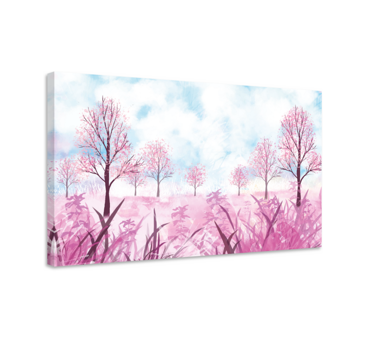 Leinwandbild pinke blüten landschaft - TenStickers