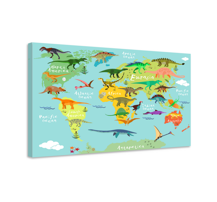 Dinosaurier wandbild mit dinosaurier globuskarte - TenStickers