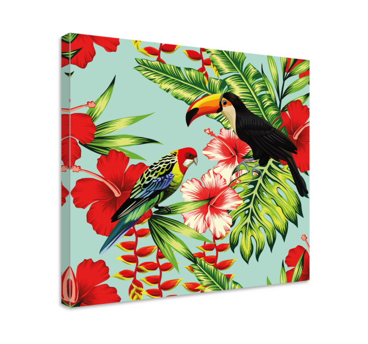 Wandbild tier tropische vögel und blüten - TenStickers