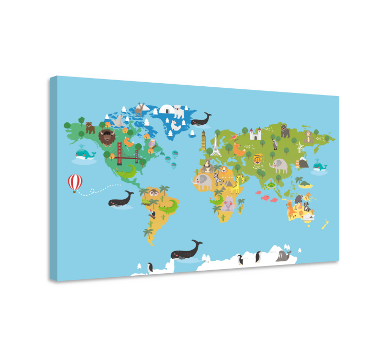 Weltkarte leinwand fesselnder tieratlas - TenStickers