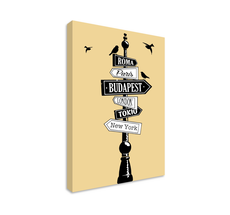 Leinwandbild mit richtungsweisendem stadtschild - TenStickers