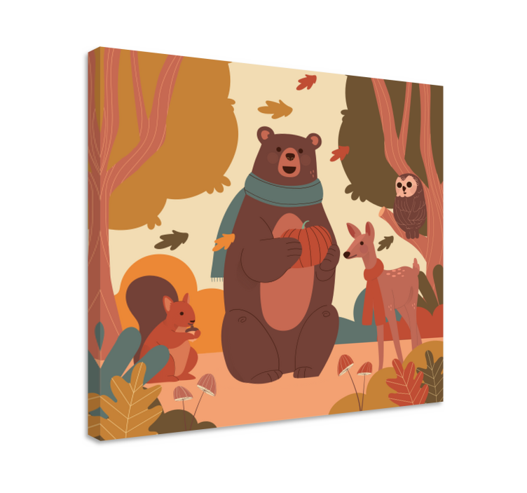Leinwandbild Kinder Glückliche tiere im herbstwald - TenStickers