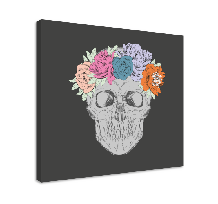 Leinwandbild mit floralem totenkopf-arrangement - TenStickers