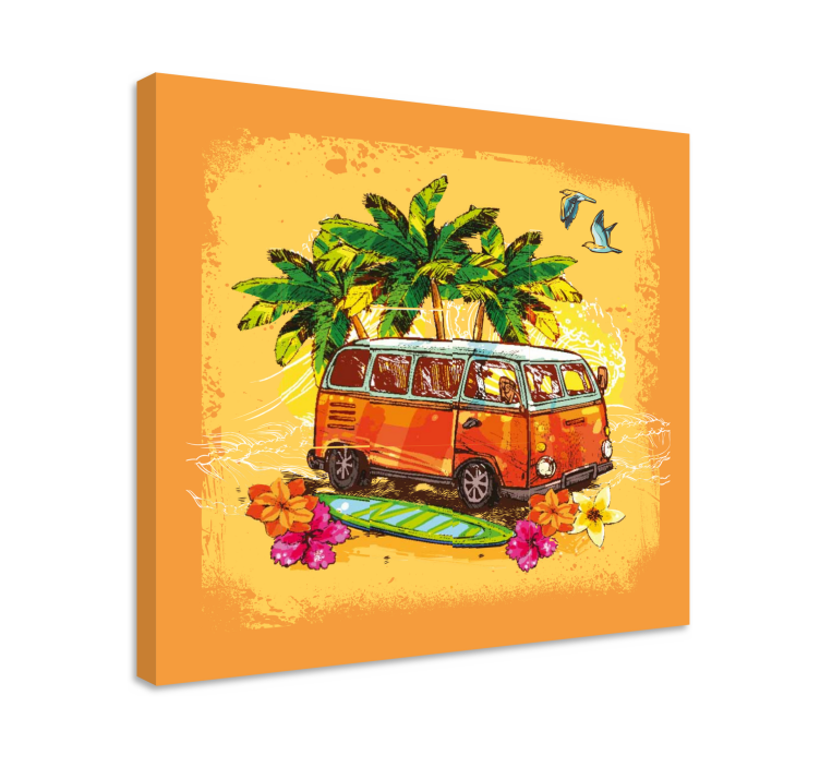 Wandbilder Vintage Bunte hippie-wohnwagen-palmen - TenStickers