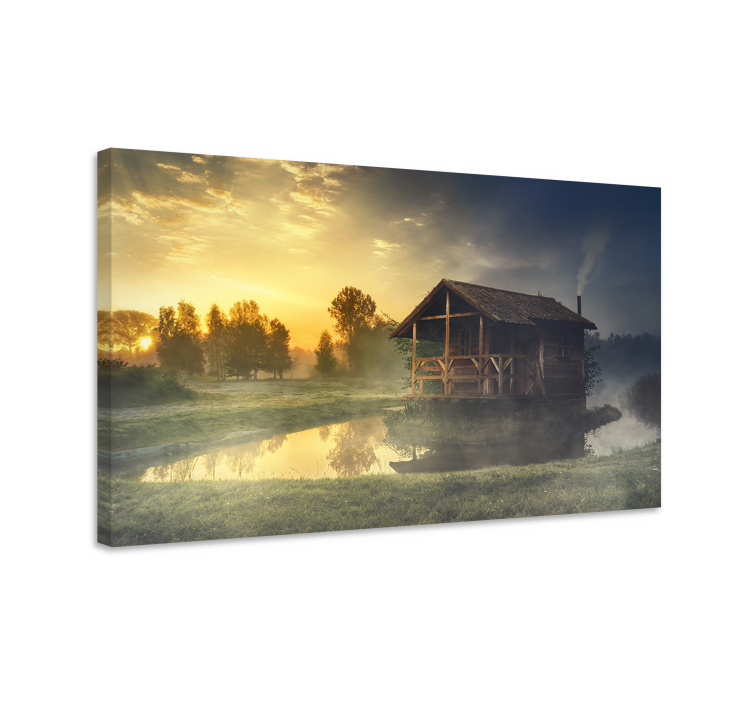 Wandbilder landschaft rustikale cottage reflexion - TenStickers