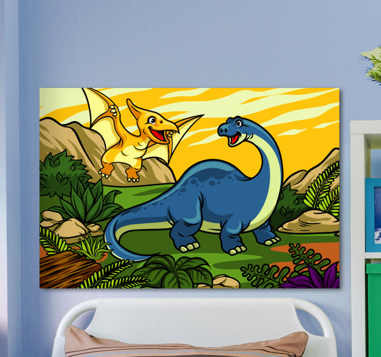 Dinosaurier wandbild fröhliche dinosaurier beim spielen - TenStickers