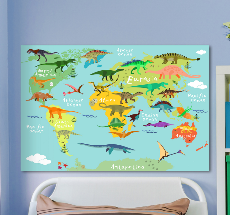 Dinosaurier wandbild mit dinosaurier globuskarte - TenStickers