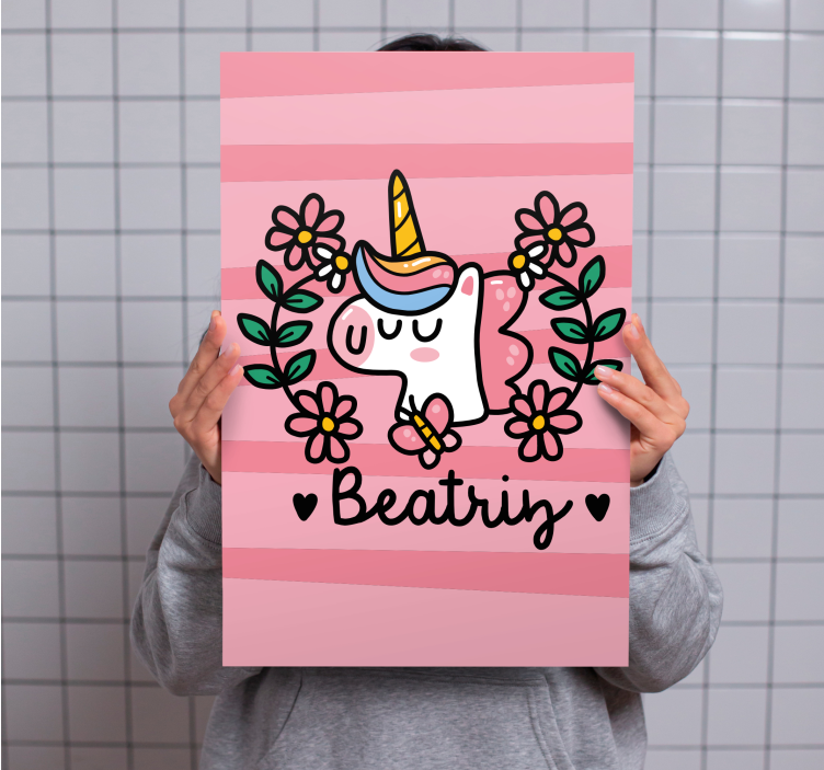 Einhorn wandbild mit süßem einhorn blumenmotiv - TenStickers