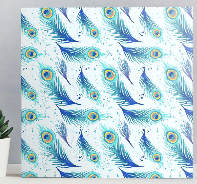 Wandbild Federn Plumas azules estilo acuarela - TenStickers