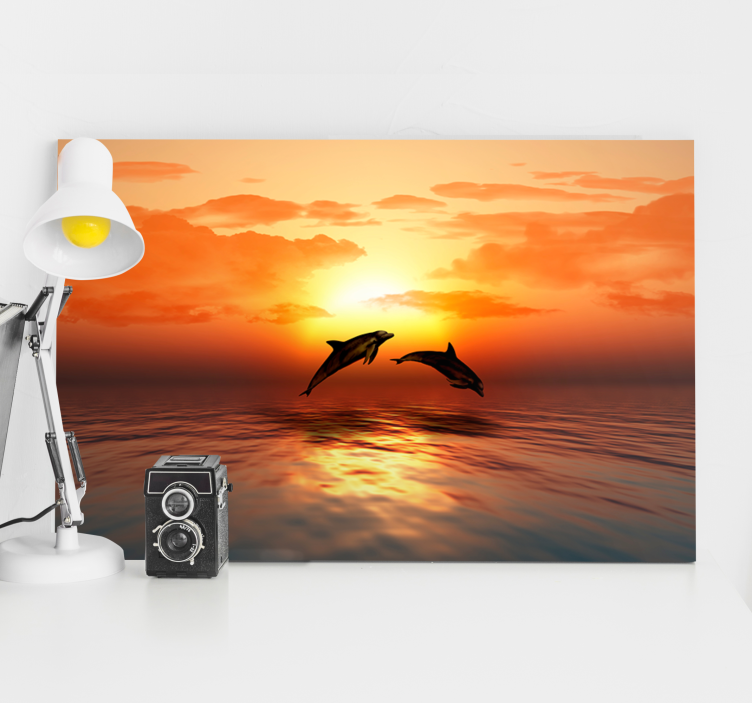 Leinwandbild meer delfine bei sonnenuntergang - TenStickers