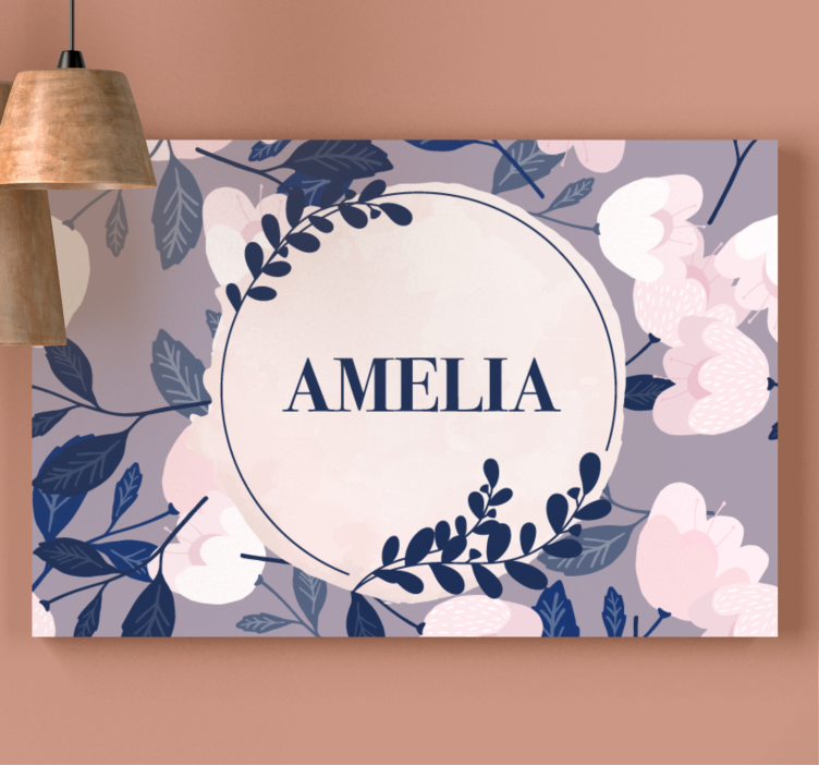 Leinwandbild mit floralem design und namen - TenStickers