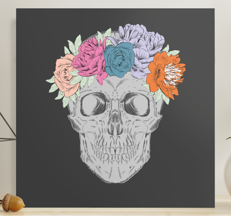 Leinwandbild mit floralem totenkopf-arrangement - TenStickers