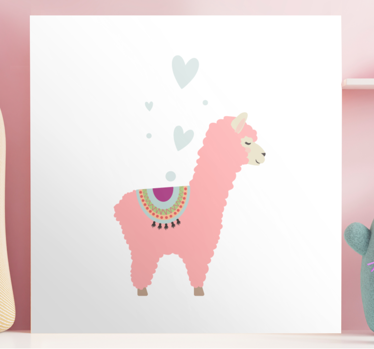 Wandbild Tier baby rosa lama mit herzen - TenStickers