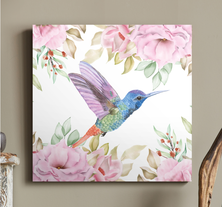 Leinwandbild vogel kolibri unter rosen - TenStickers