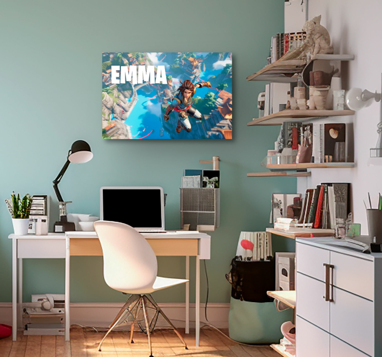 Leinwandbilder Figur Sprung ins Leere mit Namen - TenStickers