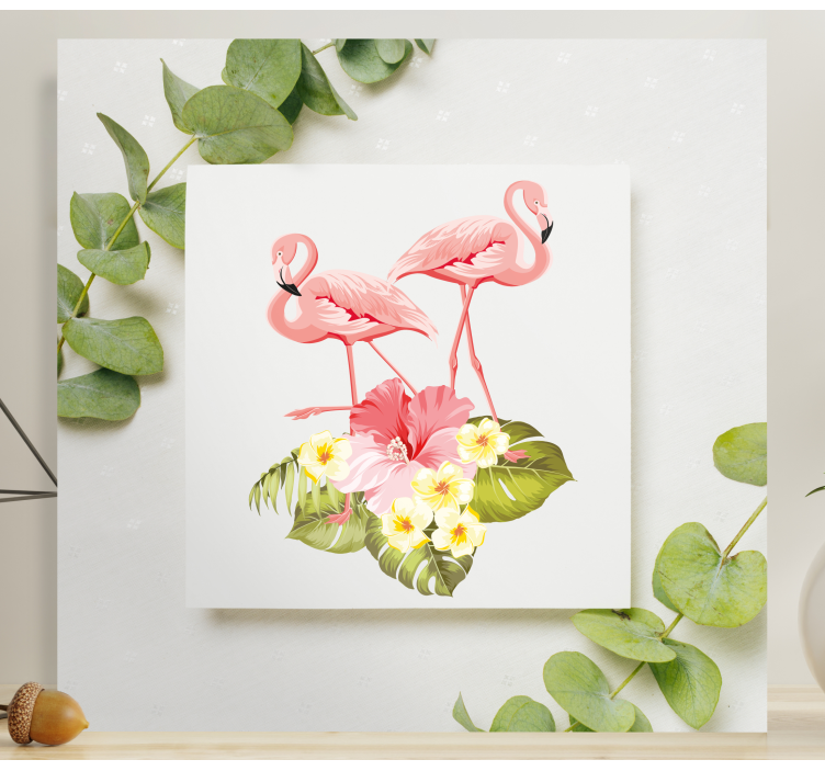 Leinwandbild flamingos und hibiskus - TenStickers