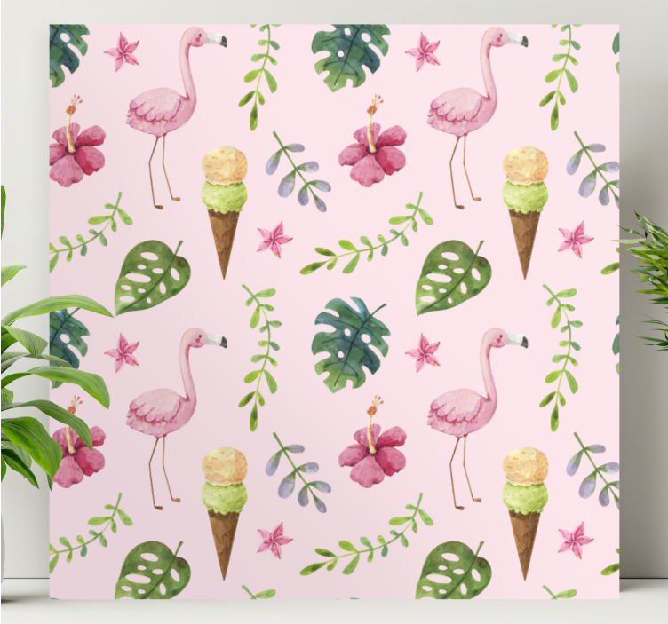 Mosaik leinwand flamingos und eiscreme - TenStickers