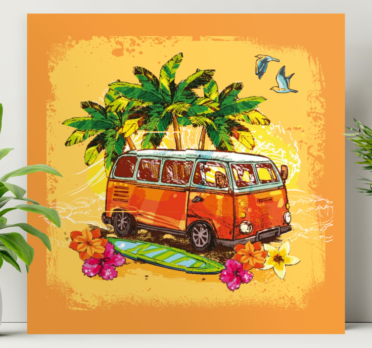 Wandbilder Vintage Bunte hippie-wohnwagen-palmen - TenStickers