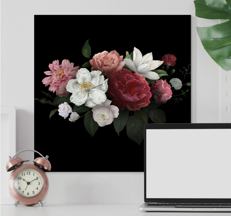 Leinwandbild Blume Vintage rosen auf schwarzem Hintergrund - TenStickers