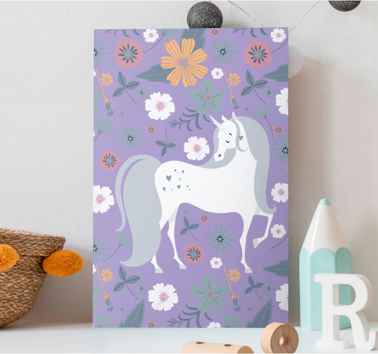Wandbild elefant mit charmantem einhorn und blumen - TenStickers