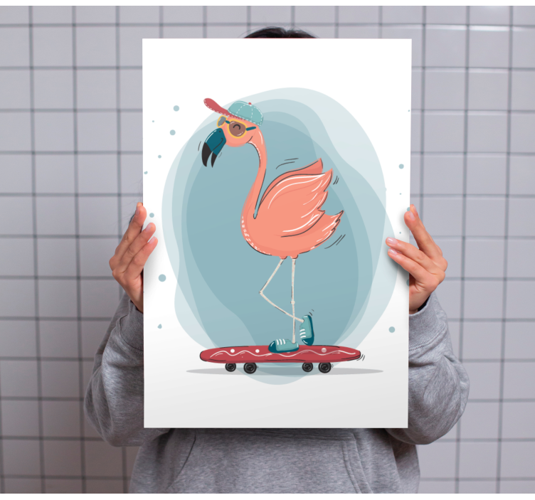 Wandbild tier skatender flamingo - TenStickers