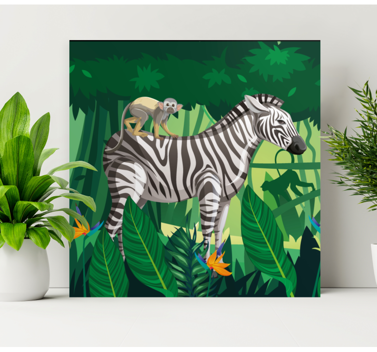 Wandbild tier zebra mit affe - TenStickers