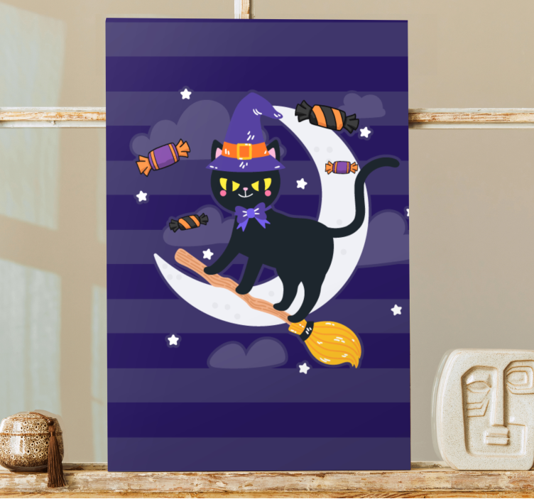 Wandbilder katzen hexe mit schwarzer katze - TenStickers