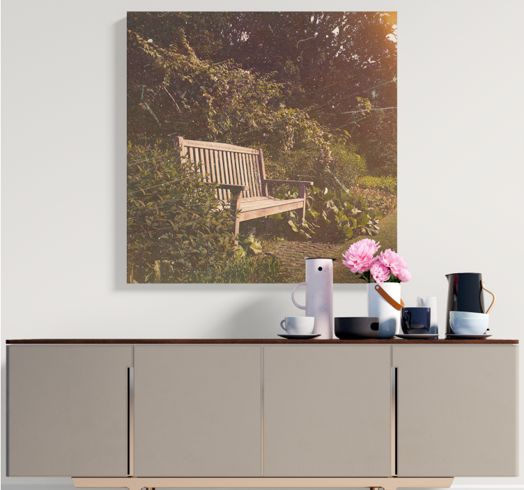 Wandbilder landschaft ruhige gartenbank - TenStickers
