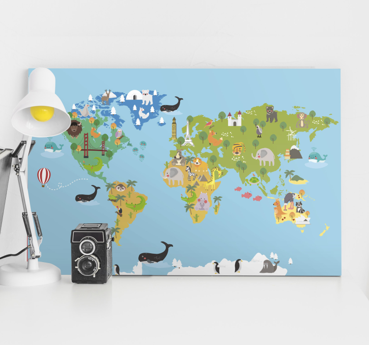 Weltkarte leinwand fesselnder tieratlas - TenStickers