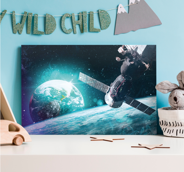 Weltkarte leinwand weltraumexpedition szene - TenStickers