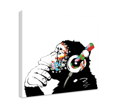 Wandbild Wohnzimmer Chimpanse mit Kopfhörern Banksy - TenStickers