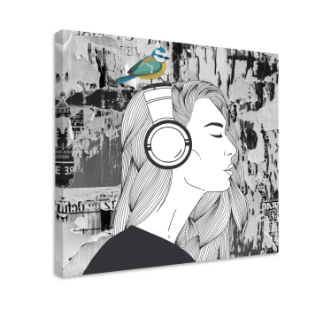 Wandbilder Kunst Frau mit kopfhörern und vogel - TenStickers