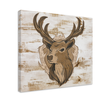 Hirsch Bild Leinwand Holzhirsch - TenStickers