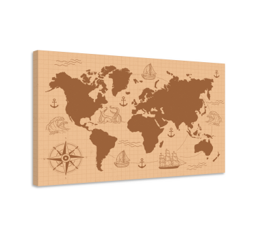 Wandbild Weltkarte Braun mit kompass - TenStickers