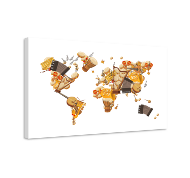 Wandbild Weltkarte Musikinstrument - TenStickers