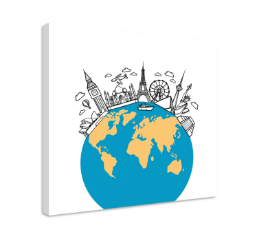 Wandbild Weltkarte Wahrzeichen symbole - TenStickers