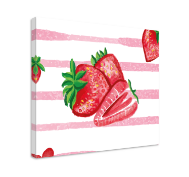 Leinwandbild Stillleben Bemalte erdbeeren mit gestreiftem Hinterg - TenStickers
