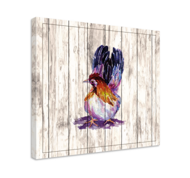 Wandbild Vogel Gezeichneter hahn auf holzstruktur - TenStickers