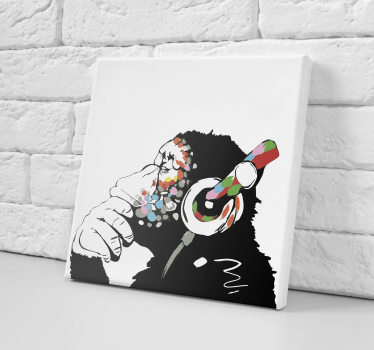 Wandbild Wohnzimmer Chimpanse mit Kopfhörern Banksy - TenStickers