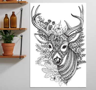 Hirsch Bild Leinwand Hirschhörner mit blumen - TenStickers
