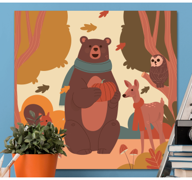 Kinderbilder Leinwand Glückliche tiere im herbstwald - TenStickers