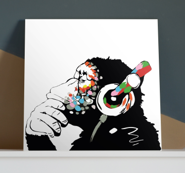 Wandbild Wohnzimmer Chimpanse mit Kopfhörern Banksy - TenStickers