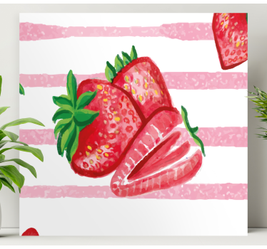 Leinwandbild Stillleben Bemalte erdbeeren mit gestreiftem Hinterg - TenStickers