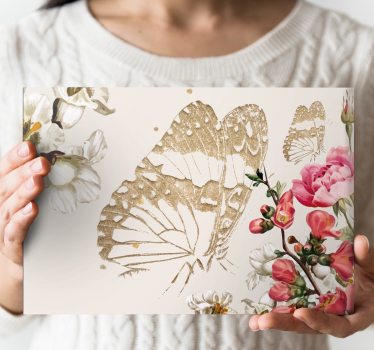 Wandbild schmetterling goldene schmetterlingsblüten - TenStickers
