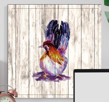 Wandbild Vogel Gezeichneter hahn auf holzstruktur - TenStickers