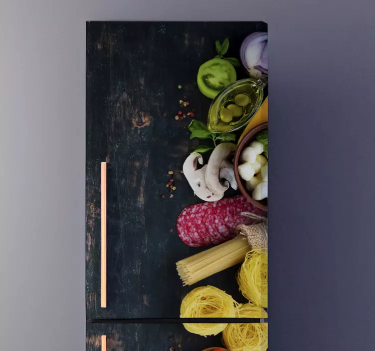 Essen auf Holzbrett Kühlschrank Folie - TenStickers