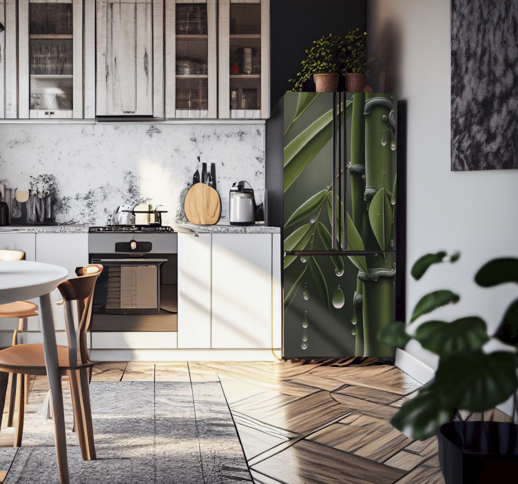 Kühlschrank Folie vinyl-Bambus mit Tropfen - TenStickers