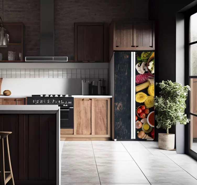 Essen auf Holzbrett Kühlschrank Folie - TenStickers