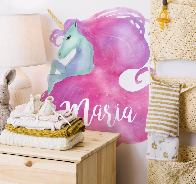 Wandtattoo personalisierbares Einhorn Aquarell - TenStickers