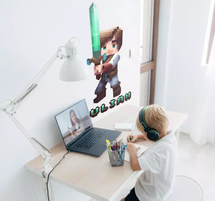 Wandtattoo Videospiel Pixel-Figur mit Schwert - TenStickers